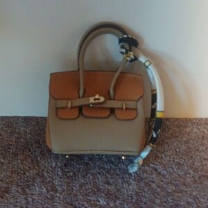 Taupe and Tan Structured Top-Handle Women's Bag Charm